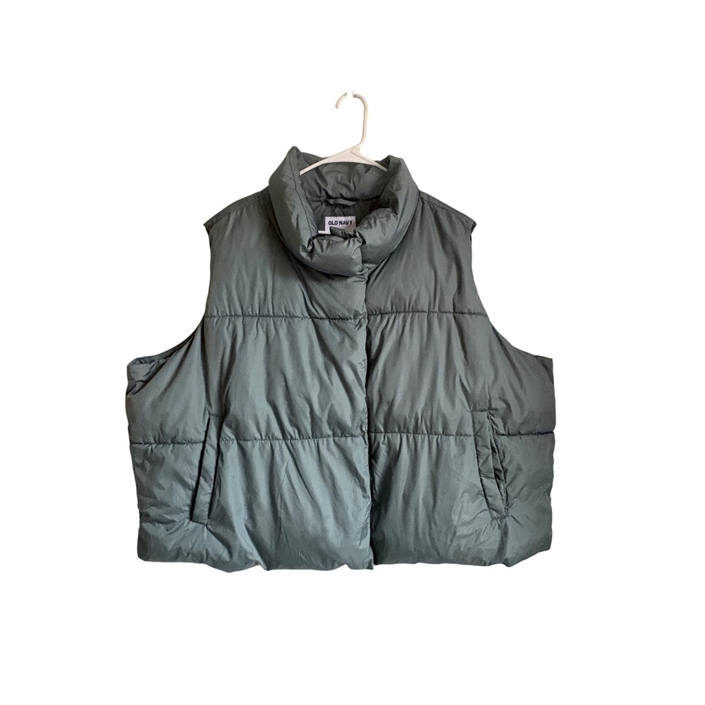 Old Navy Womens 3X Sage Green Quilted Puffer Vest Full Zip Funnel Neck Plus Size
